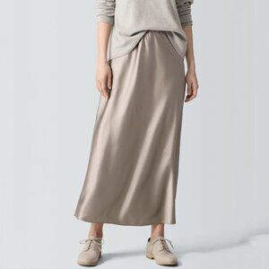 Eileen Fisher Stretch Silk Charmeuse Bias Skirt Dove L